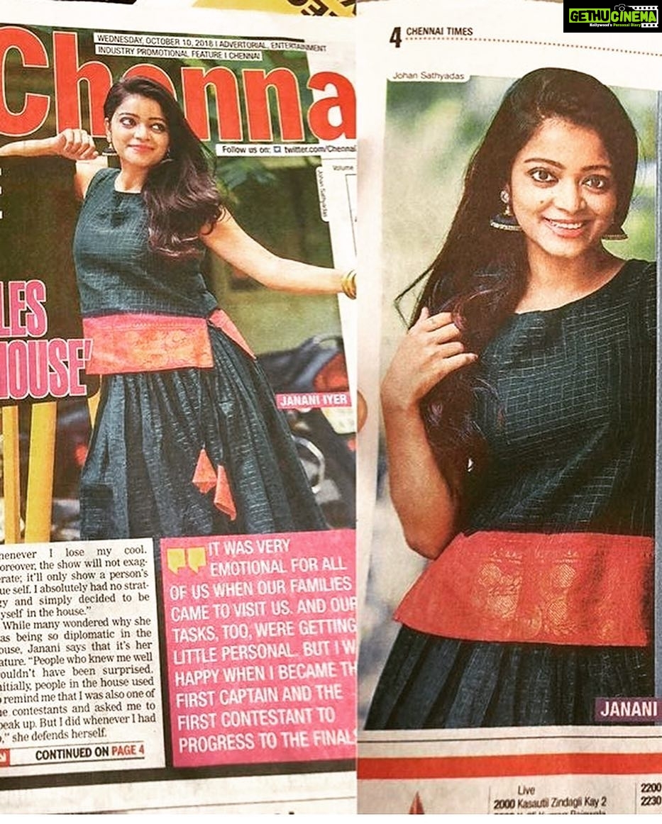 Janani Iyer Instagram - Thank you @chennaitimestoi :) Wardrobe - @tamarachennai