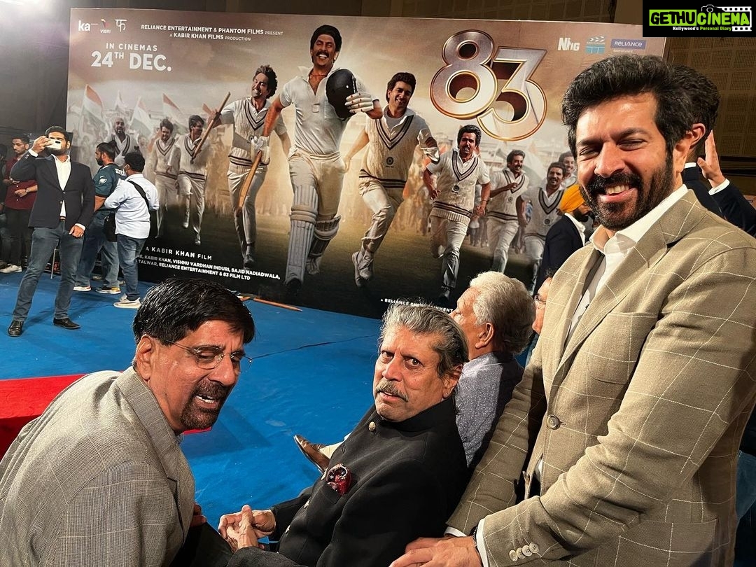 Jiiva Instagram - About last night! @therealkapildev @cheekaofficial @kabirkhankk #thisis83 #kapsey #cheeka #captainofthrship #allsmiles