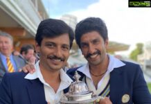 Jiiva Instagram - I don't think our mad captain is going to go back happy or rather the splendid job he has done till now. He will be only happy when he is holding the World Cup in his hands……….. #83thefilm #thisis83 #kapildev #krishshrikanth @ranveersingh