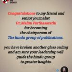 Kamal Haasan Instagram – Congratulations to my friend and senior journalist Dr.Malini Parthasarathi @malinip for becoming the Chairperson of the Hindu group of publications. ‬

‪You have broken another glass ceiling and am sure your leadership will guide the Hindu group to greater heights.