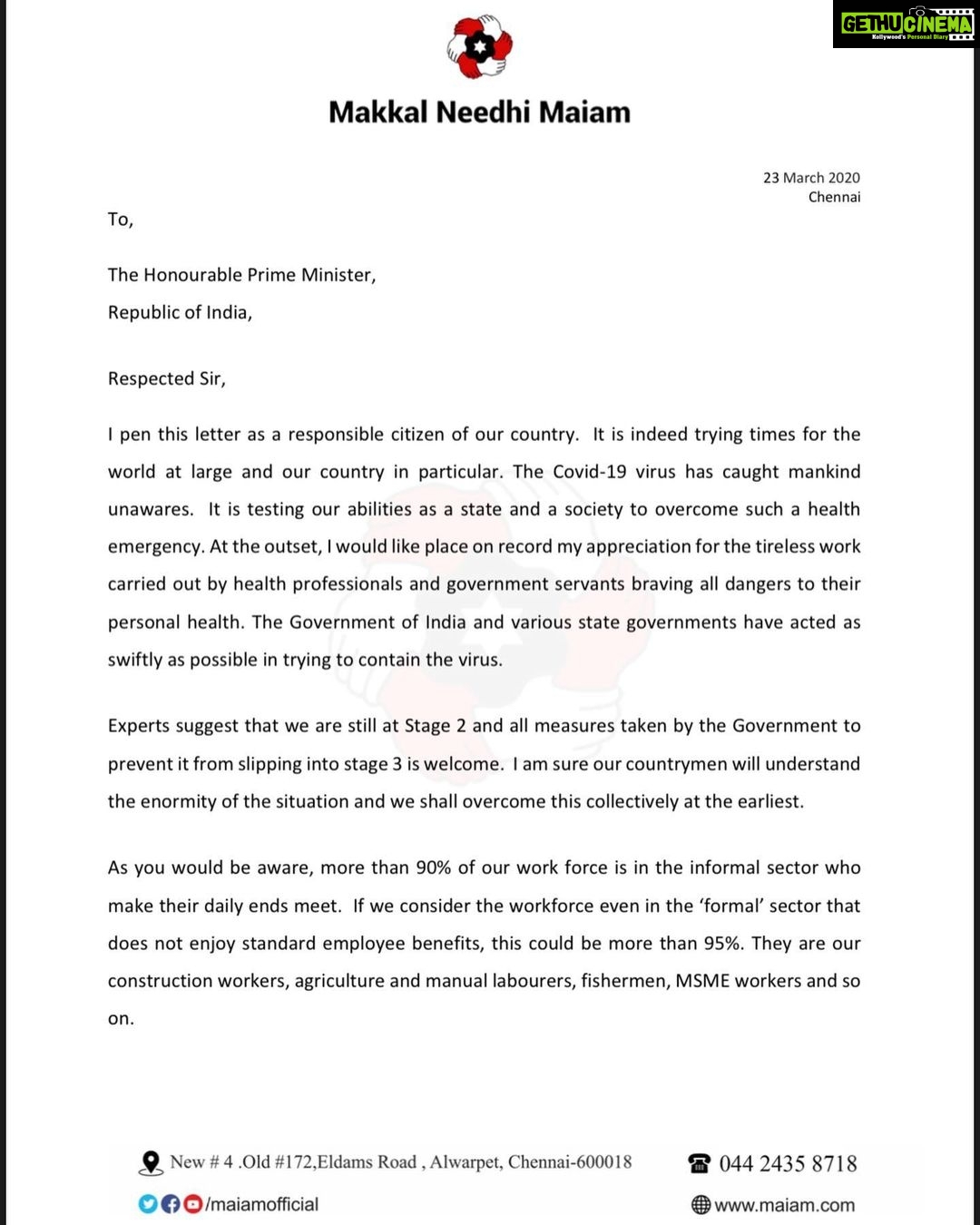 Kamal Haasan Instagram - My open letter to Honourable Prime Minister @narendramodi