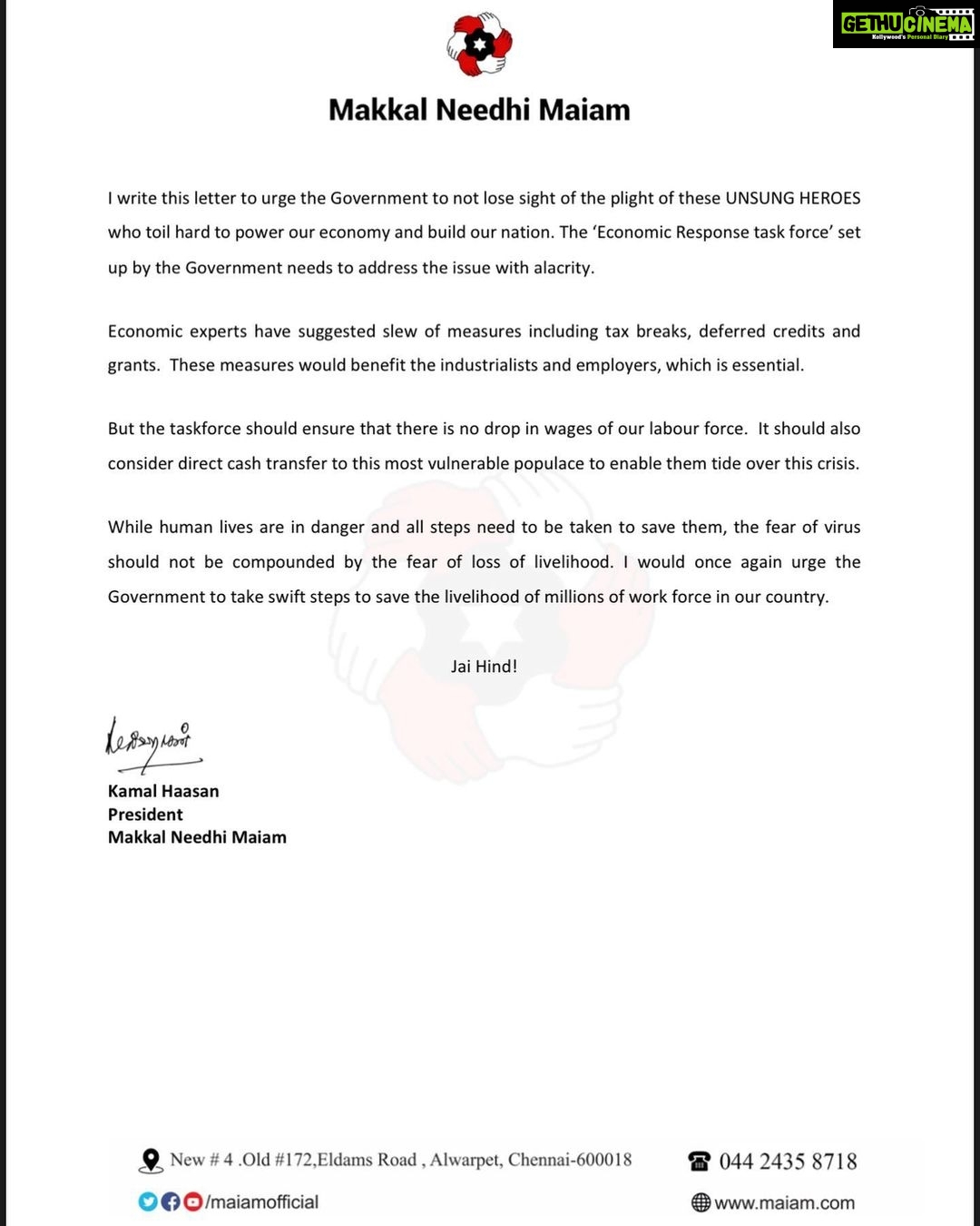 Kamal Haasan Instagram - My open letter to Honourable Prime Minister @narendramodi