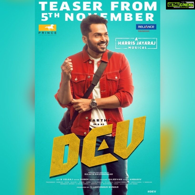 Karthi Instagram - #DevTeaser from November 5th #PrincePictures @rakulpreet #harrisjayaraj #antonylruben #Dev