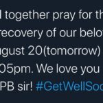 Karthi Instagram - Let us all together pray for the speedy recovery of our beloved SPB sir on August 20(tomorrow) between 6:00-6:05pm. We love you from our hearts SPB sir! #GetWellSoonSPBsir