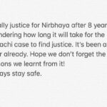 Karthi Instagram – ‪Finally justice for Nirbhaya after 8 years. Wondering how long it will take for the Pollachi case to find justice. It’s been a year already. Hope we don’t forget the lessons we learnt from it! ‬
‪Always stay safe. ‬
‪#nirbhayacase
