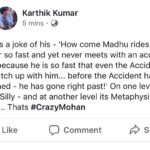 Karthik Kumar Instagram - #CrazyMohan sir. Respect and Gratitude.