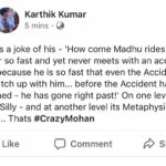 Karthik Kumar Instagram – #CrazyMohan sir. Respect and Gratitude.
