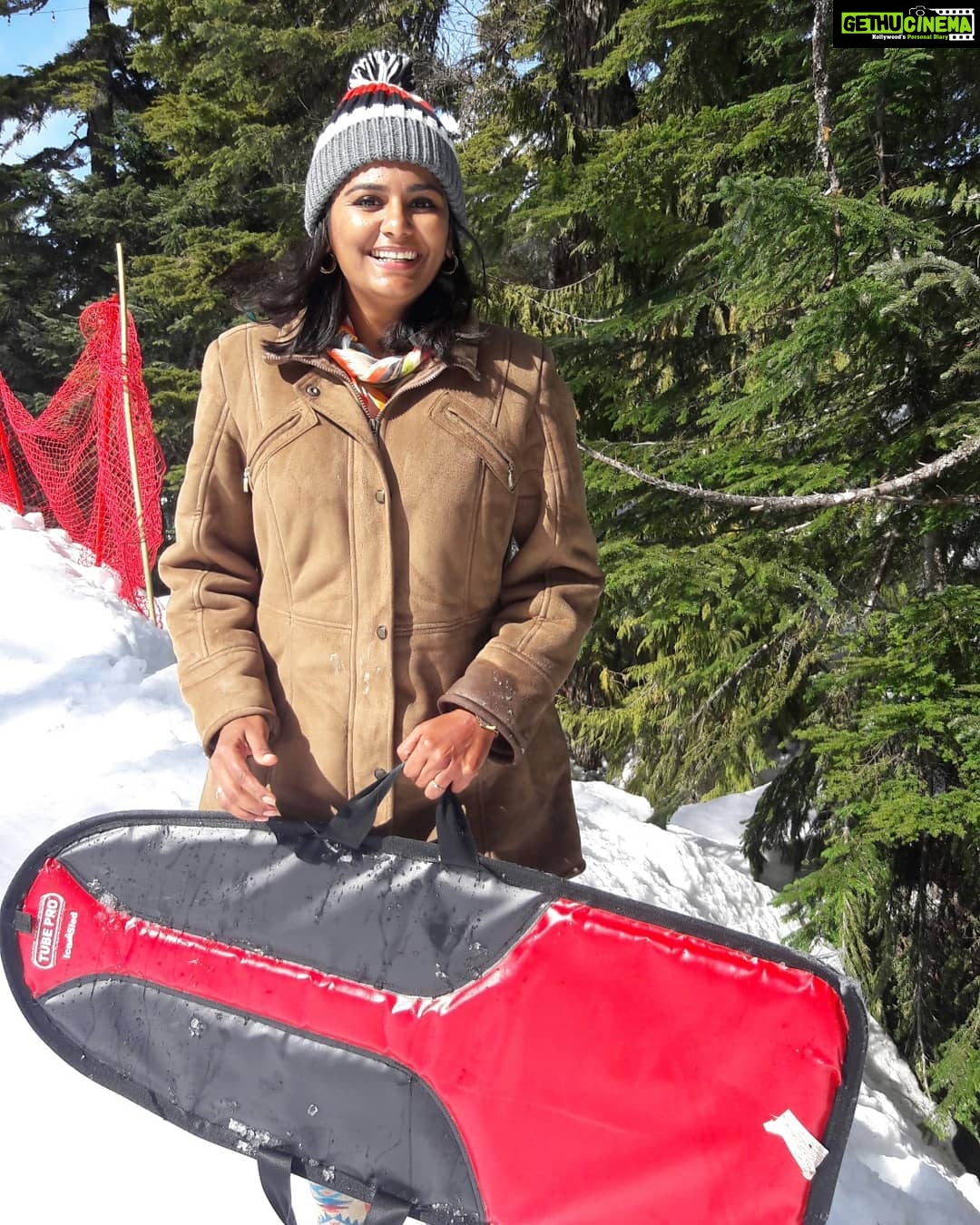 Lakshmi Priyaa Chandramouli Instagram - And that's what I call a great day!!!!! 😀 #amihappyoramihappy #traveltheworld #grousemountain #sledge #sleigh #beautifulspringday #beautifulbritishcolumbia #canada🍁 #snoweverywhere #ibecamealittlegirlagain #joy #thankyouuniverse #dontputkannuplease Grouse Mountain-The Peak of Vancouver