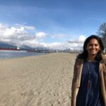 Lakshmi Priyaa Chandramouli Instagram – Beach, mountains, clouds, downtown and a happy me, all in one frame. Wonder where else in the world you view it all together! #Vancouver #spanishbanksbeach #vancouverdowntown #snowcappedmountains #no makeup  #traveltheworld #travelstories #sunandcold #beauty Spanish Banks