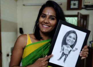 Lakshmi Priyaa Chandramouli Instagram - Thank you so much for this super thoughtful gift Accenture Chennai, love it :) #mewithcaricatureme #thoughtfulgifts #lovethempersonalisedgifts #chiefguestoftheevent #tokenofappreciation #womensdaycelebrations