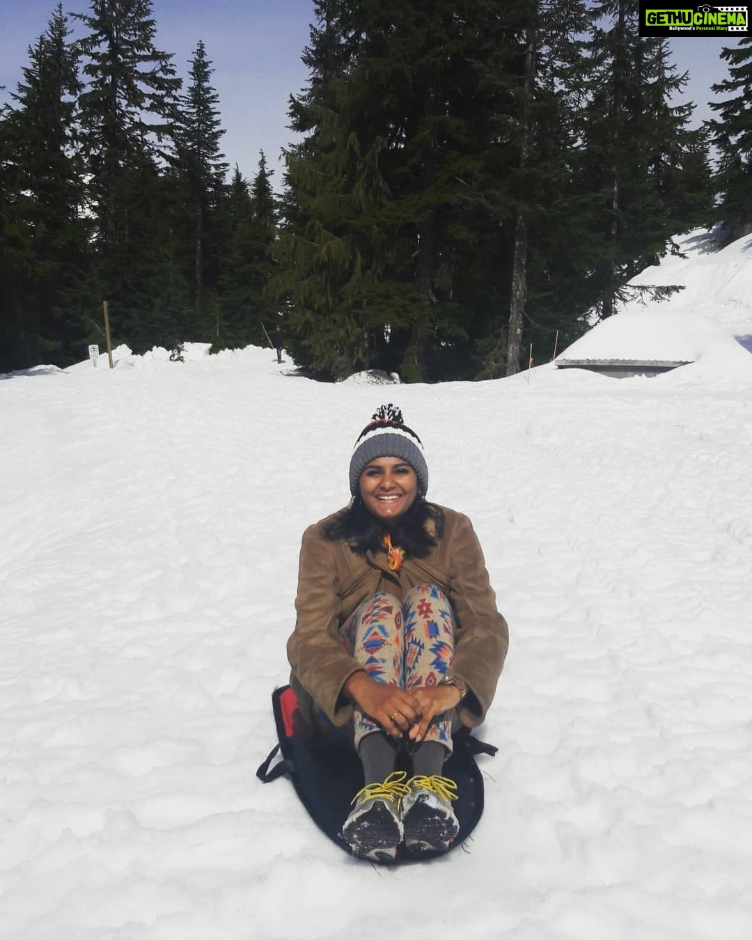 Lakshmi Priyaa Chandramouli Instagram - And that's what I call a great day!!!!! 😀 #amihappyoramihappy #traveltheworld #grousemountain #sledge #sleigh #beautifulspringday #beautifulbritishcolumbia #canada🍁 #snoweverywhere #ibecamealittlegirlagain #joy #thankyouuniverse #dontputkannuplease Grouse Mountain-The Peak of Vancouver
