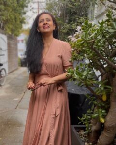 Lakshmy Ramakrishnan Instagram - I loved this dress, it has a beautiful fall, gift from Sharu❤️ wrap around dress is very convenient for my age group, I feel,