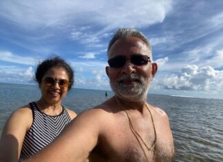 Lakshmy Ramakrishnan Instagram - I owe all that I am today and all that I have done so far to this man!! He has helped me cope with my insecurities, phobias, disorders and what not!!!! We were amidst professional snorkelers and I was the only one who was terrified:) At one point I swallowed lot of water and thought I was drowning. I screamed for help and of course Ram and Ashwin were close by. I lost all my confidence, was literally shivering and thought I would never do it again!!! But, today, though I didn’t go too deep, throughout Ram was with me, encouraging me, without belittling my experience. Slowly I gained confidence and hopefully tomm will be better. It is not just this one experience, this is just an example of how he has been my pillar of unconditional support. Whenever I go thru my struggles, one thing I am eternally grateful for is this gift from God, someone who respects me for what I am, with all my imperfections❤️❤️