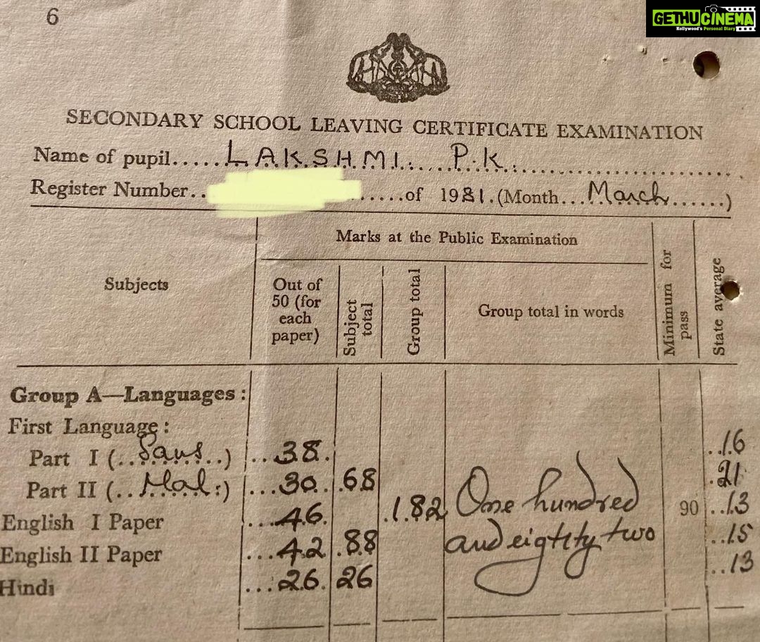 Lakshmy Ramakrishnan Instagram - I passed 10th are in 1981 and got engaged on June 13th 1982! Getting 92% in language was unheard of those days, I fetched 46/50 in English paper 1 , probably highest in the State!!!