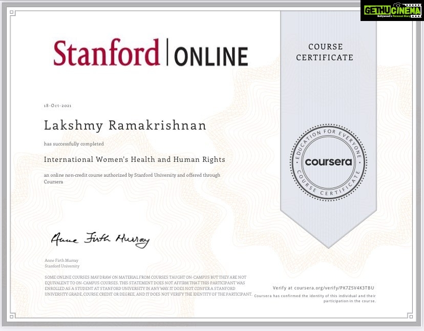Lakshmy Ramakrishnan Instagram - This course gave me a broader perspective to issues that I am already familiar with and also insight into the actual situation of millions of underprivileged, oppressed women around the world, the condition of those living in war zones and refugee camps is even more of a concern!