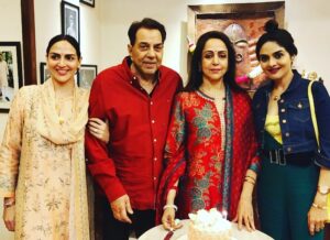 Madhoo Instagram - Happy Wala day 🎂🌈💜 @dreamgirlhemamalini  @aapkadharam  @imeshadeol 💜💜💜