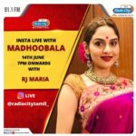 Madhoo Instagram - @radiocitytamil_ @radiocityindia looking Forward to our live Tom 7 pm💜 @vinigini6 pl tell karpagam ❤️🧡