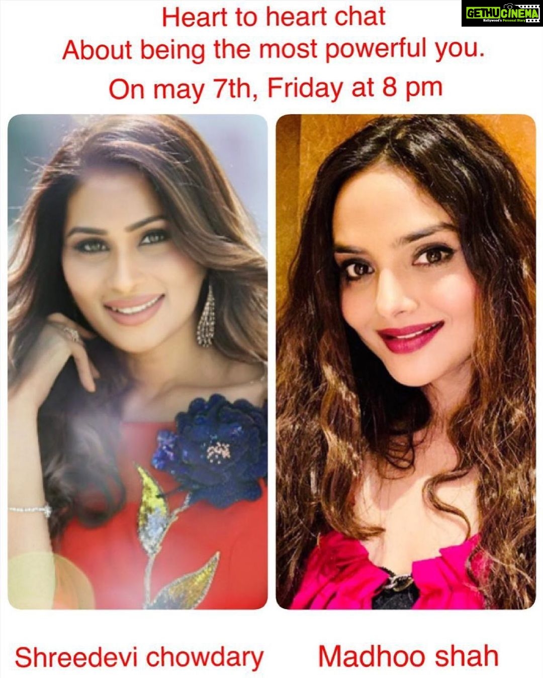 Madhoo Instagram - Hey guys , pl tune in to our live session on Instagram on may 7 th at 8pm, in conversation with my dearest friend Shreedevi Chowdary @hrhshreedevichowdary who is an humanitarian, fashion influencer celebrity socialite, actor , her debut film ‘ friends- in- law ‘, was premiered in Cannes film festival and its on amazon prime . See how the talk can unfold into this beautiful conversation about everything and anything .