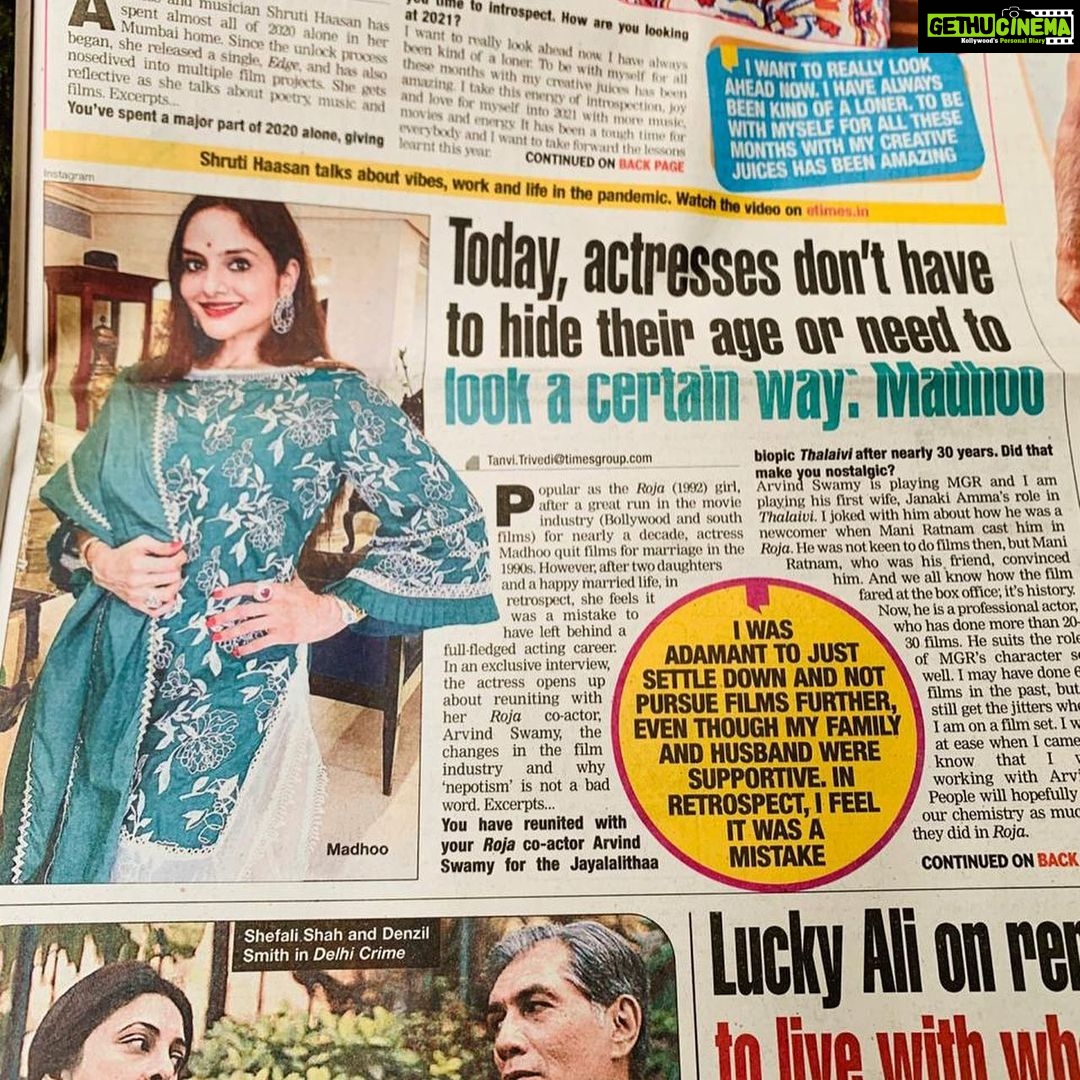 Madhoo Instagram - Thank you! @bombaytimes @tanvi2398 💜