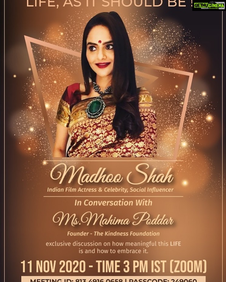 Madhoo Instagram - Guys a lovely meet @thekindnessprojectinyou tomorrow at 3 pm .. please connect with zoom link... @ladiescircleindia @karthiksapna