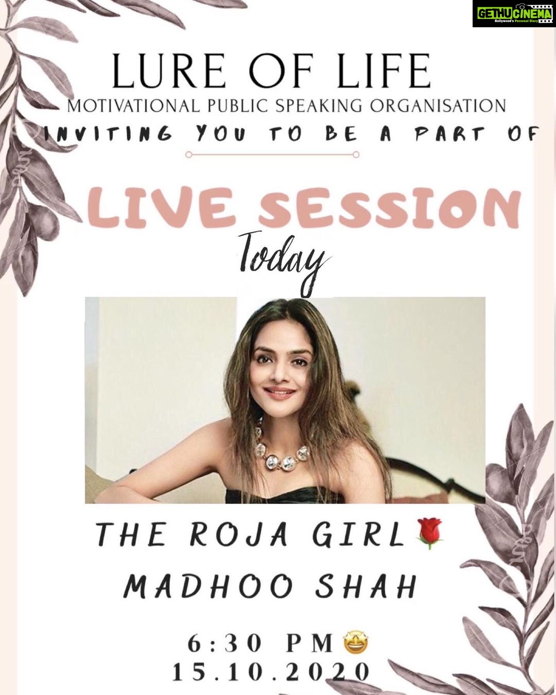 Madhoo Instagram - Join me today 6.30 pm 💜💜💜 @lureoflife