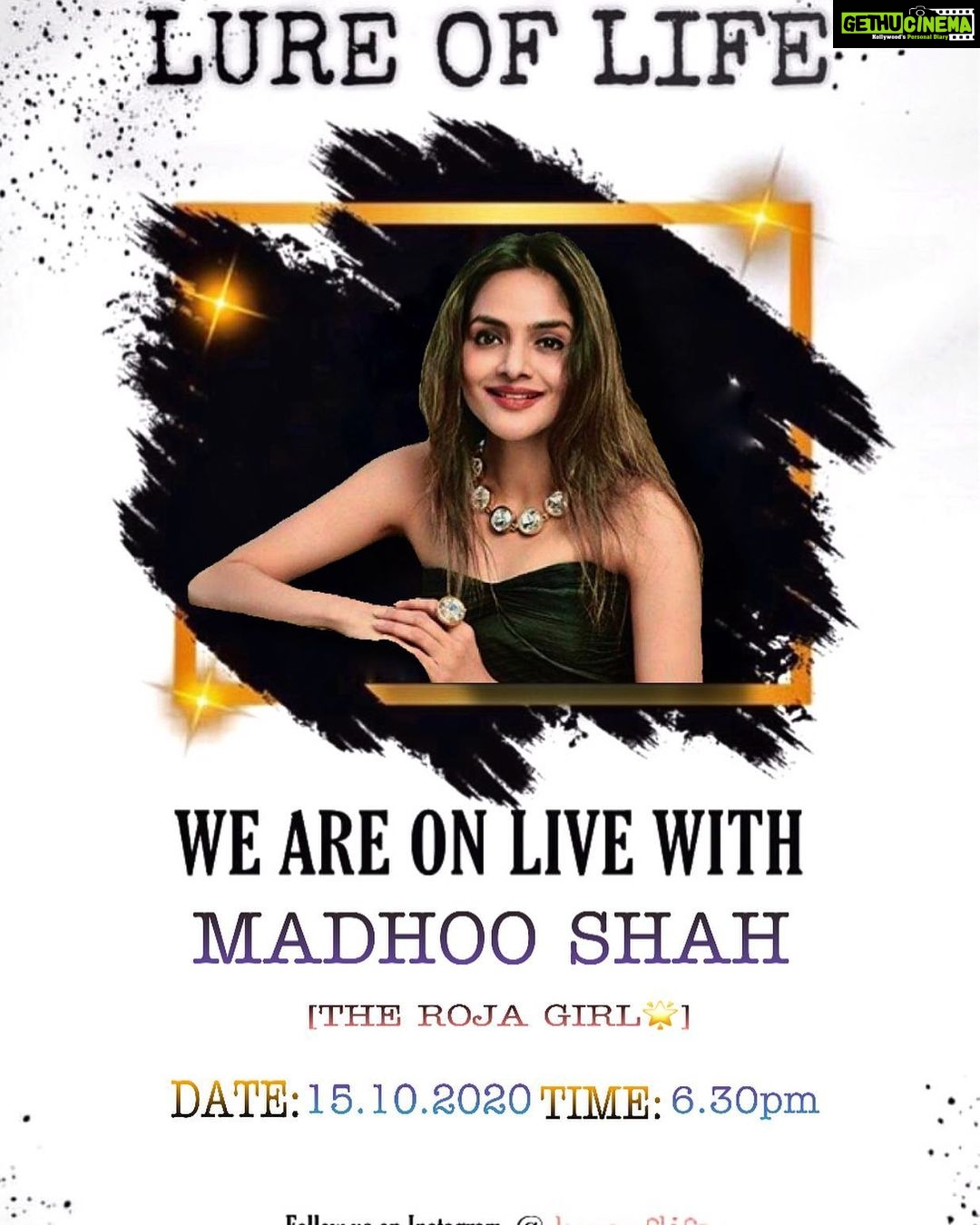 Madhoo Instagram - Meet me tomorrow RIGHT HERE LIVE 💜💜💜💜6.30 @lureoflife