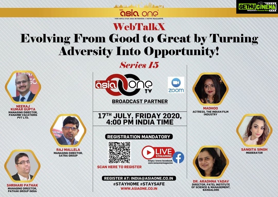 Madhoo Instagram - At 4 this eve Very interesting talk EMERGING THROUGH ADVERSITY