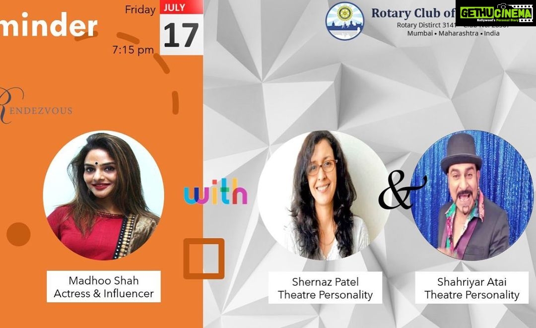 Madhoo Instagram - This evening live with theatre personally Shernaz & shahriyar #bombaypier #rotary