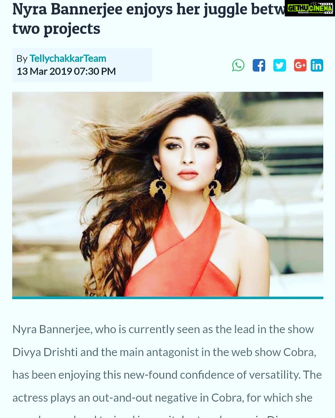 Madhuurima Instagram - Posted @withrepost • @soapboxprelations @nyra_banerjee juggles two shows one as a protagonist and the other as the antagonist. @tellychakkar thank you for this feature. Read More : http://www.tellychakkar.com/tv/tv-news/nyra-bannerjee-enjoys-her-juggle-between-two-projects-190313 #tellychakkartweets #indiantelevisionacademy #indiantellyawards2019 #nyrabanerjee #divyadrishtiofficial