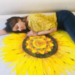 Madhuurima Instagram - Sunshine in the fabric of my being! Awakening the Sunflower in me! DM for details #spiritualawakening #healing #sunrise #sunflowerfield #chakras #manipurchakra #handpainted #healingtouch #power #selfworth #nyrabanerjee #happiness #solarplexuschakra #mantra#bedsheets#chakrabedsheets