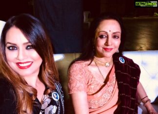 Mahima Chaudhry Instagram - Dreamgirl & i ❤️.. last evening . I got lucky !! Yup ..I got to share the screen with her and big B once in my lifetime-Baagbaan . What a film .#me #instagram #instapic #event#dreamgirl#hemamalini