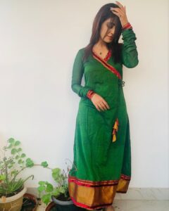 Malavika Wales Instagram - 🌿🌿🌿 In love with this Mangalgiri cotton salwar by @styledivalabel. 
Thankyou dear @anooshageorgesunoj ( such a gem of a person)