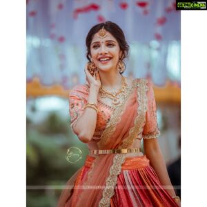 Milana Nagaraj Instagram - Making my heart smile 💖 Credits: @darling_krishnaa 💖 Wearing: @anyracouture MUA: @makeup_sachin Accessories: @bcos_its_silver PC: @barrys.photography #halfsaree #milananagaraj #weddingattire #brotherswedding