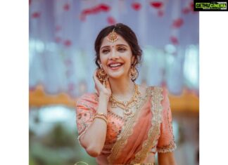 Milana Nagaraj Instagram - Making my heart smile 💖 Credits: @darling_krishnaa 💖 Wearing: @anyracouture MUA: @makeup_sachin Accessories: @bcos_its_silver PC: @barrys.photography #halfsaree #milananagaraj #weddingattire #brotherswedding