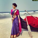 Milana Nagaraj Instagram - Love everything about this picture💜 #Beach #Saree #SouthaIndianLook!