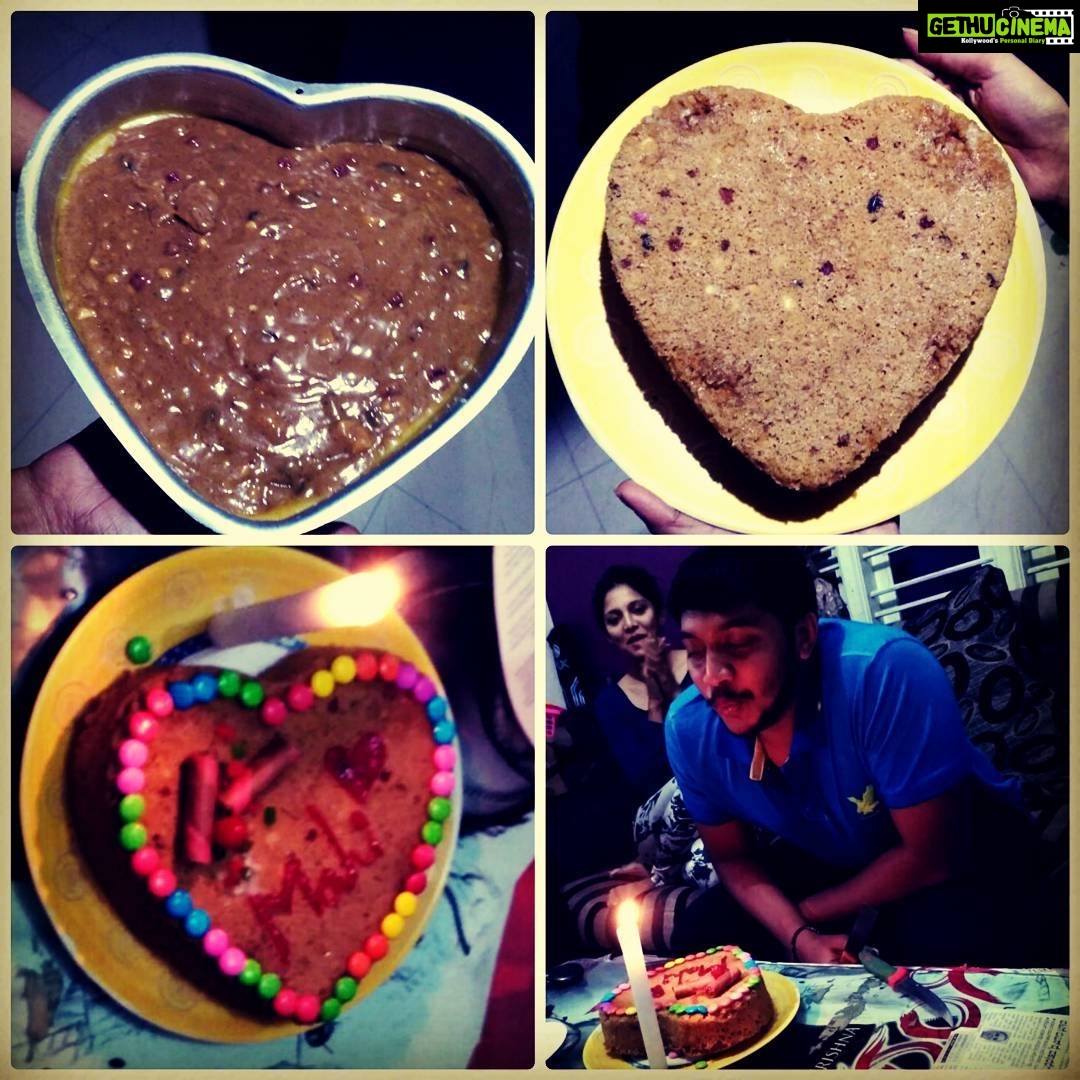 Milana Nagaraj Instagram - #FirstEverCakeBaked #BrothersBday #MultipleChefs #TastedYummy❤❤ Happy birthday to the loveliest brother #Mahanth... Loads of luck and love😘