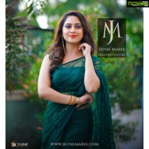 Miya George Instagram - Loved wearing this adorable saree. 💚 Don’t forget to watch today’s D5 Junior episode telecasting at 8 pm tonight in Mazhavil Manorama Costume courtesy: @jeunemaree Makeup : Sudhakar Pic courtesy: Umesh P Nair 3leaf