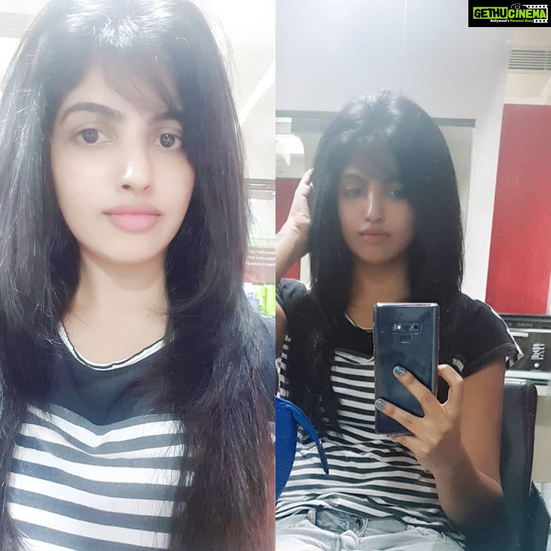 Naina Sarwar Instagram - Wid lot of pain in my heart I chop off my hair today for I have to shoot my intro scene tomorrow of my new movie(details soon)....I ws so not ready to chop my lengthy hair but,but,but end results vowwwwed me....I feel so so so damn happy to see d new look of mine....ππππ thank you @celebratelifegroomingsalon beauty partners since years #Avoidthedullme #zeromakeup #haircut #chopped #fringed #Newlook #Newme