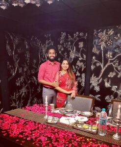 Nakshathra Nagesh Instagram - Woke up with such a happy heart! Raghav and I were in different countries on Valentine’s Day, but as they say, every day is Valentine’s Day when you’re happy in love :) we decided to dine in @hamsa_chennai in their Private Dining Room, that looks so beautiful in general but all the special arrangements that they put together for us made the night magical. All the new additions to their already fantastic menu was so yummy too. I would say it’s one of the most romantic settings in Chennai! Thank you @hamsa_chennai for your lovely hospitality ❤️