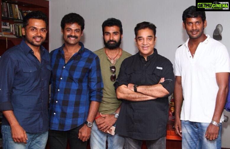Nandha Durairaj Instagram - #SundayFunday #HappyBrothersDay2020 @ikamalhaasan @karthi_offl #vishal @premkumaractor @nandaa_actor