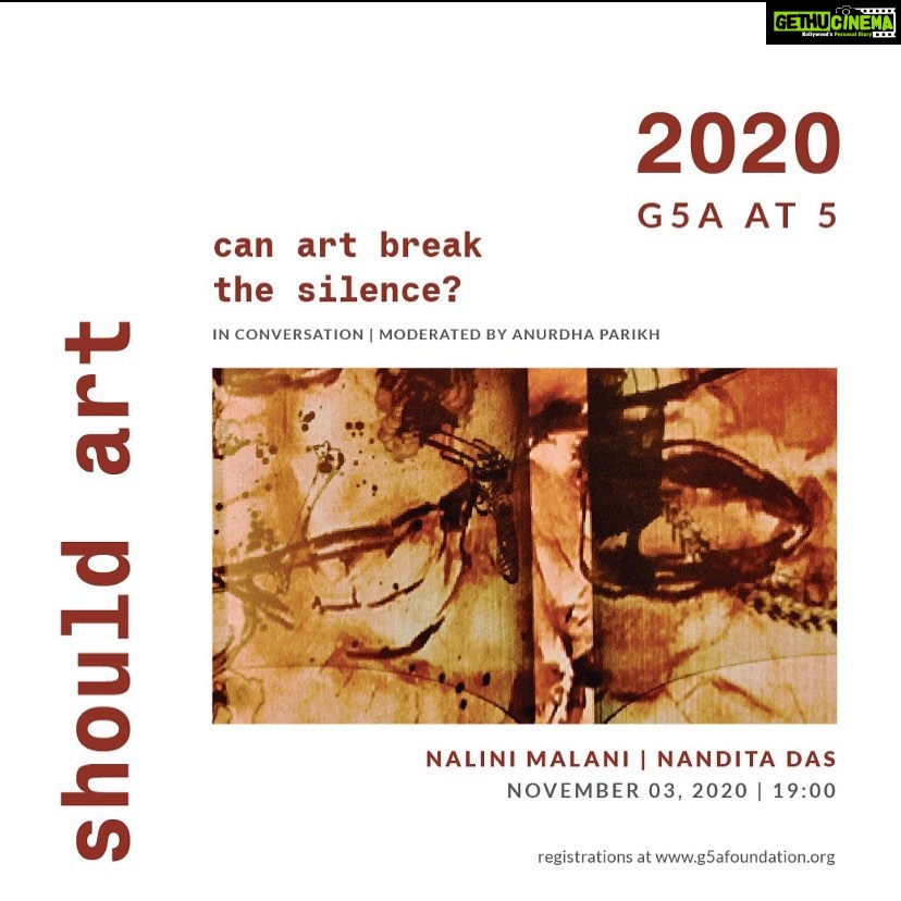 Nandita Das Instagram - For the very first program for #shouldart2020, @nalinimalani and I will come together to explore how our personal journeys have affected our processes and perspectives. With a strong focus on the need for social change, our practice hinges upon unravelling the silence through which art is created - and the need to break that silence. So join me on November 03 at 19:00. Hope you all have registered for the session, it’s open to all! Do find the link on www.g5afoundation.org See you there! #G5A @g5afoundation