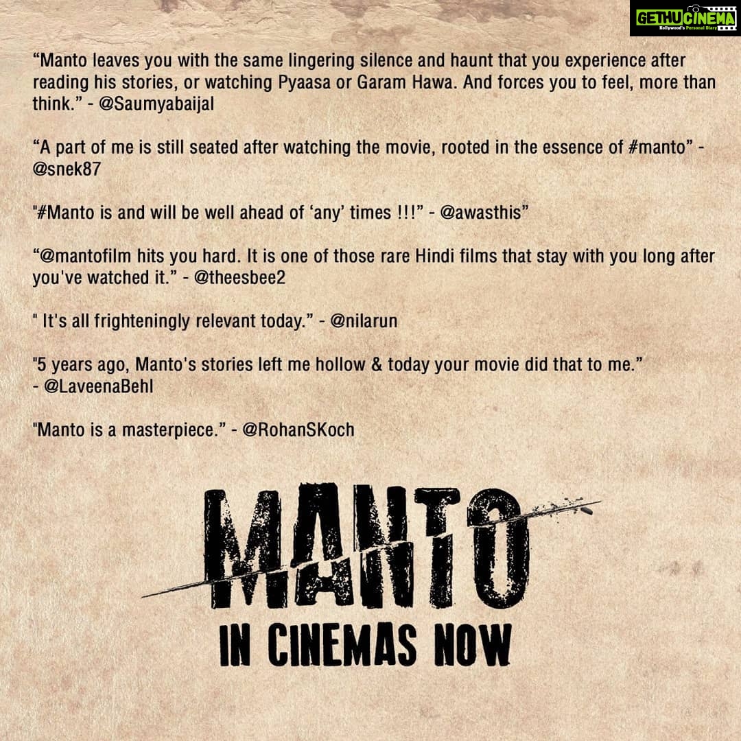 Nandita Das Instagram - Urgent plea Thank you for all your love and appreciation. Only you can help in keeping @MantoFilm in theatres. The more people see it, the longer it will stay, and the wider Mantoiyat will spread. #SaveManto #SaveIndependentCinema