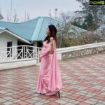 Nandita Swetha Instagram – No caption needed❄️❄️❄️ Follow me on #heloapp for the exclusive stills 
#poser #11pro #saree #pink #cloud #cold #instapic #instagram