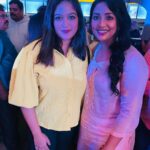 Navya Nair Instagram - I have always wanted to meet u meghna , i have always wanted to hug u tight and i am glad i cud do it .. evn though the pics have not come good cos of some lighting , i cant stop posting it .. Met her at the premier of drishya 2 .. love u .. muaa.. @megsraj Sheraton Grand Bangalore Hotel at Brigade Gateway
