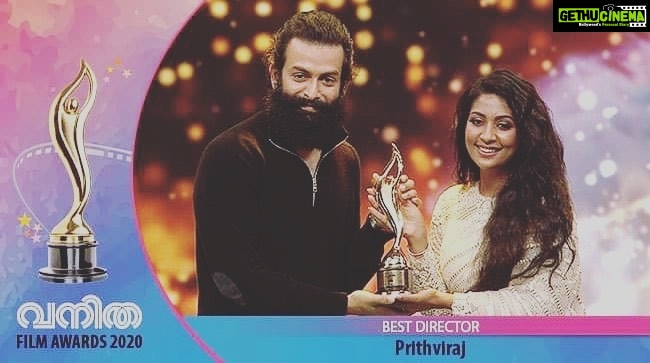 Navya Nair Instagram - Honoured and humbled to give this award for the best director , LUCIFER, to my co-star , great actor, genuine man and many more .. wishing u only happiness .. thank u @vanithaofficial @therealprithvi @supriyamenonprithviraj ..