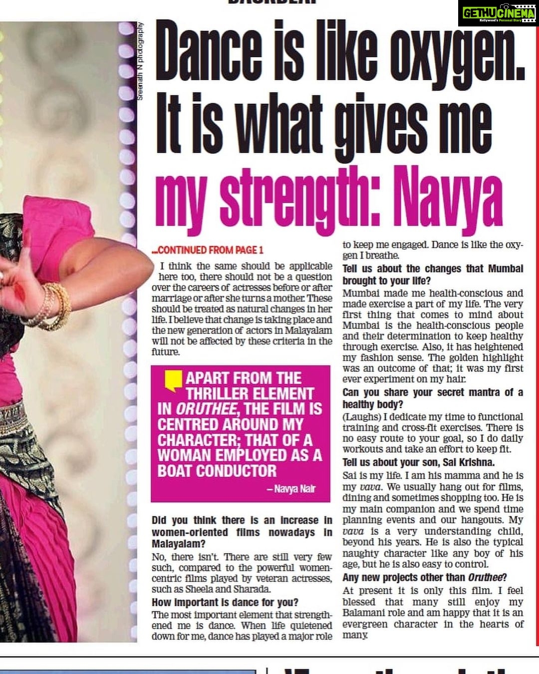 Navya Nair Instagram - Thank u times of india fr this write up , thanx to arya too , the one who wrote it ..