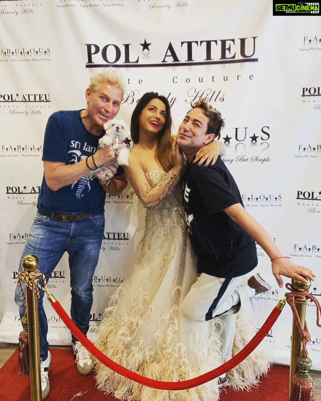Neetu Chandra Instagram - Prep. Time for #salontrue and shooting for @gownandoutbh with my lovely friend @polatteu and darling @patriksimpson #Amazonprimevideo #gownandoutinbeverlyhills 2 ❤😘 Pol' Atteu Haute Couture Beverly Hills