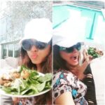 Neetu Chandra Instagram - Great #sunnyday #losangeles what better food than this #highprotein #salmon with #babyspinich by the #pool ❤😘 Loving it! Los Angeles, California