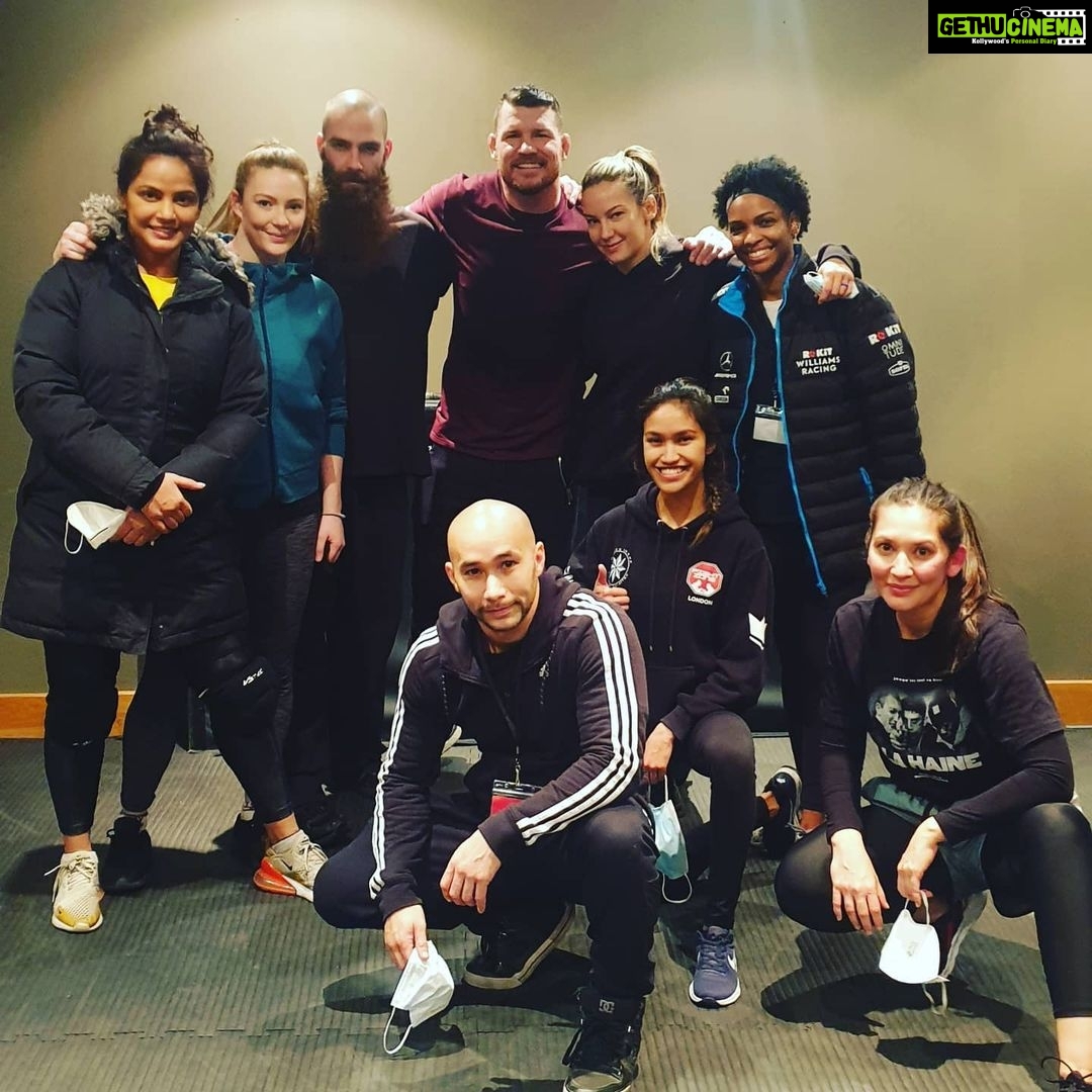 Neetu Chandra Instagram - My favorite #genre is #action and I have the best stunt team on the set with @Timman and humbleness personified @mikebisping #NEVERBACKDOWN- REVOLT ❤🥰 #london🇬🇧