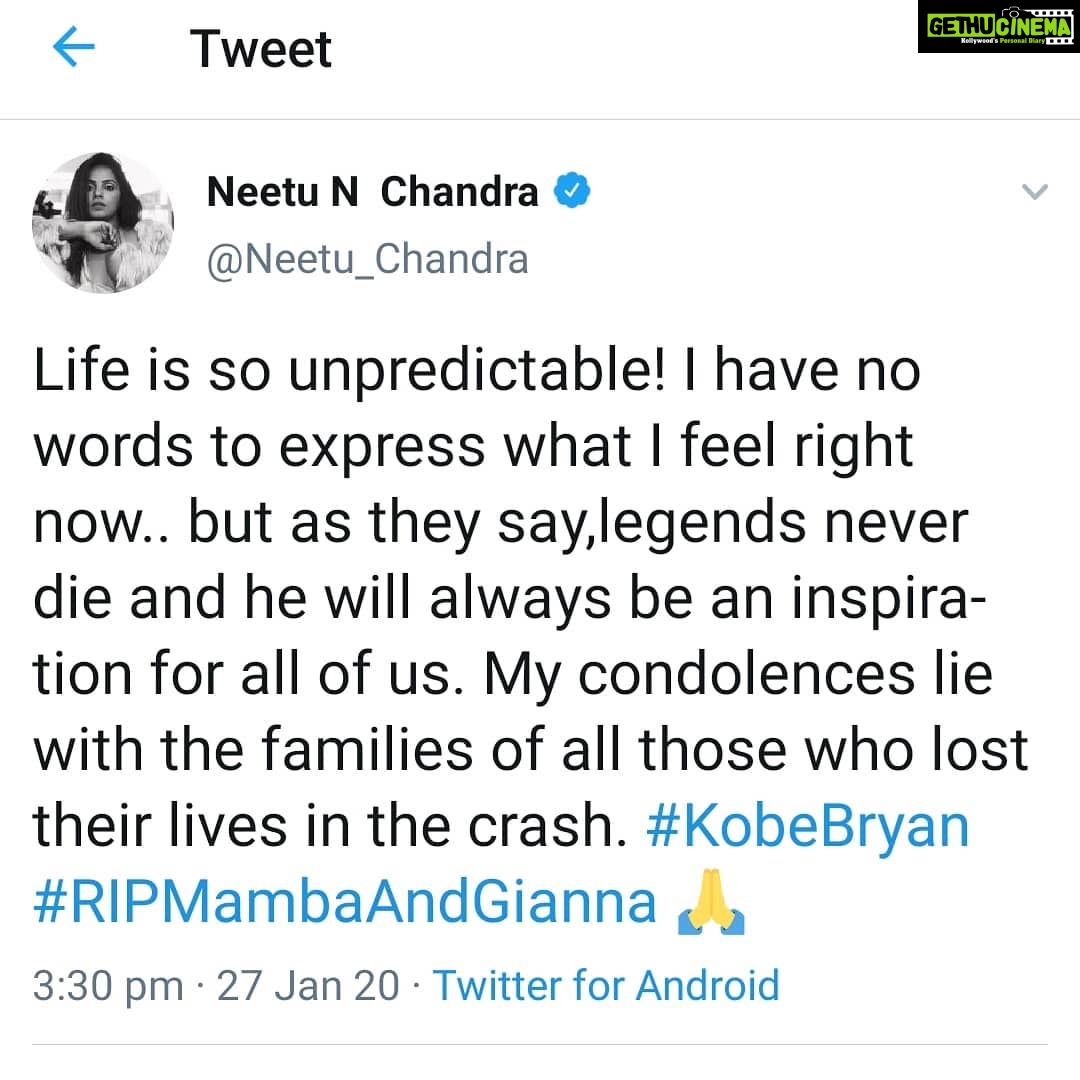 Neetu Chandra Instagram - Unbelievable news #kobe 🙏